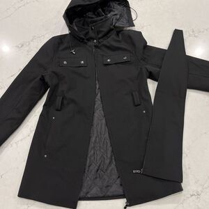 Japanese Weekend Convertible Mamacoat‎ Black Maternity Hooded Pockets Sz S